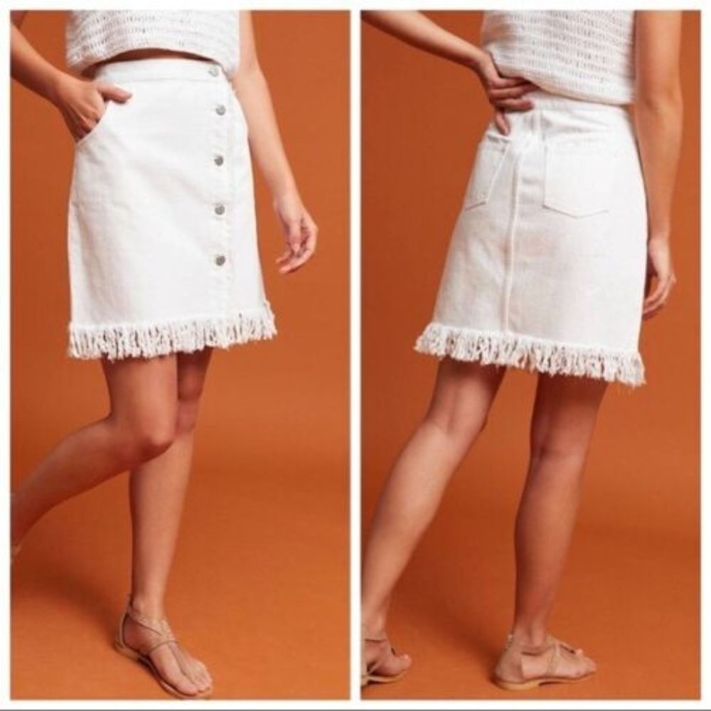 Anthropologie Pilcro and the Letterpress New white fringe jean button skirt 2